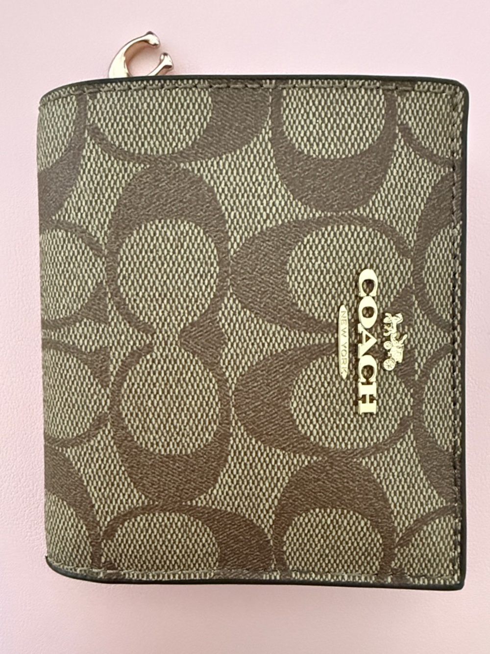 Coach Brown Leather Wallet with Gold Snap and Zip Closures